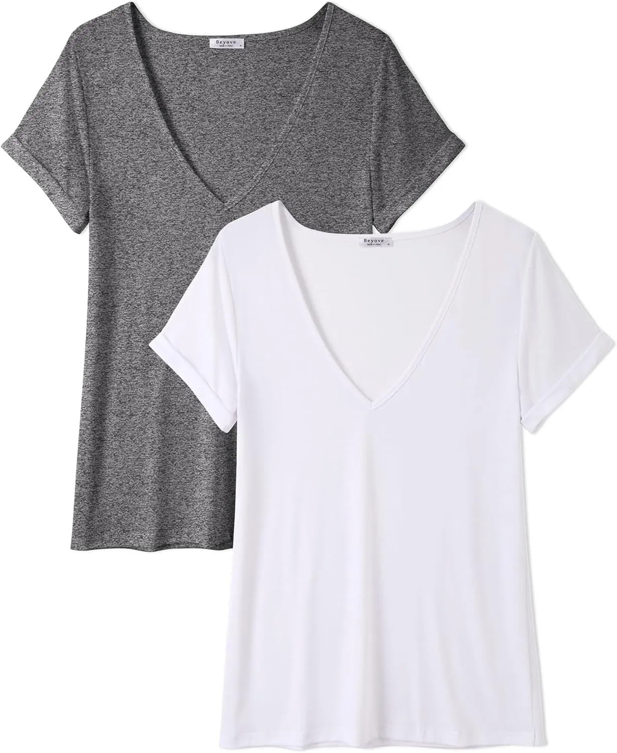 Beyove Women's Deep V T-Shirt Summer Short Sleeve Loose Casual Top(S-3XL)