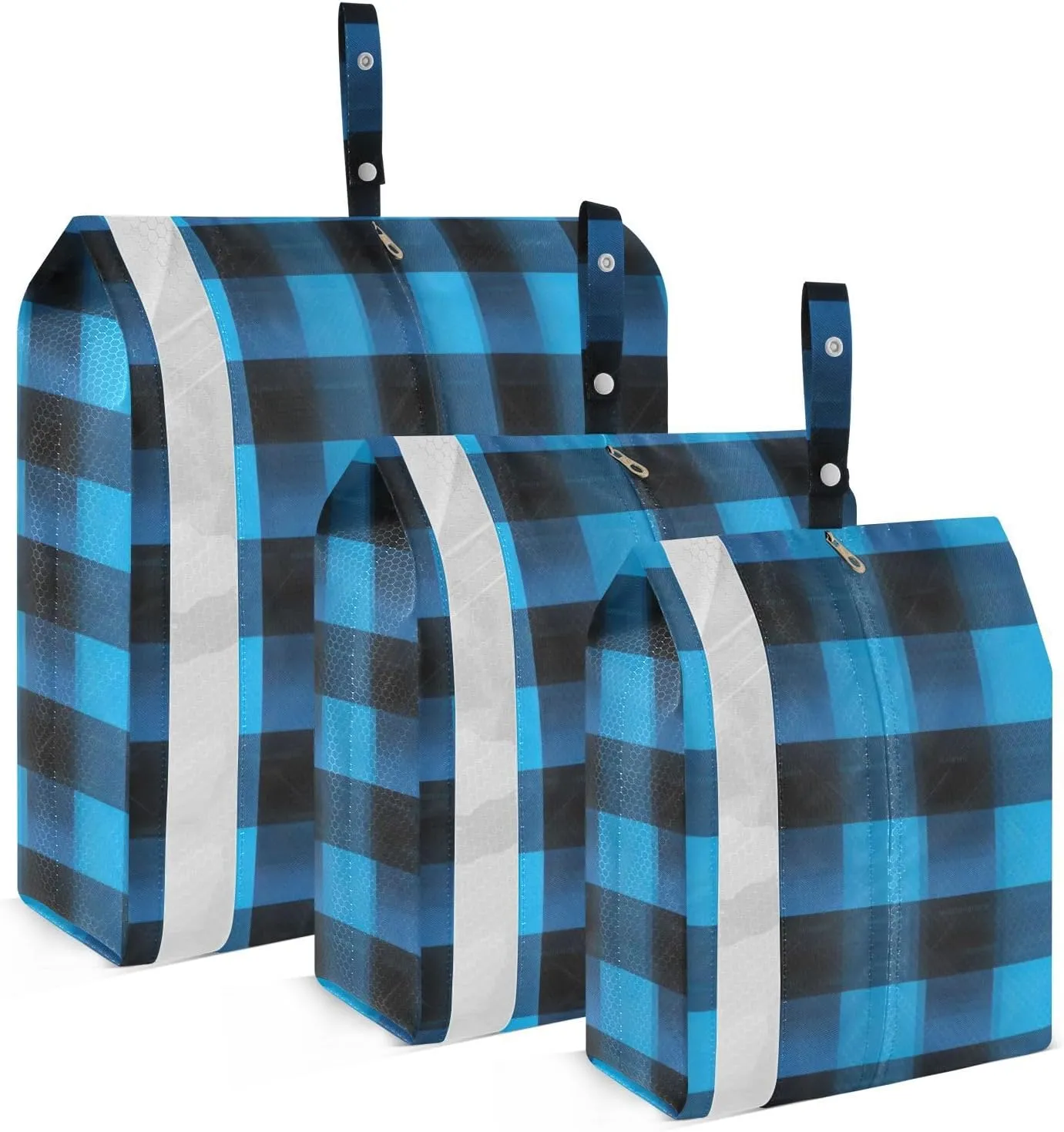 Black Blue Plaid Packing Cubes for Travel 3 Set Travel Organizer Luggage Cubes for Woman Man