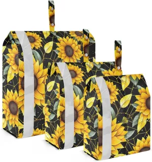 Black Sunflowers Leaves Green Packing Cubes for Travel 3 Set Compressible Packing Cubes Suitcase Organizer for Suitcase