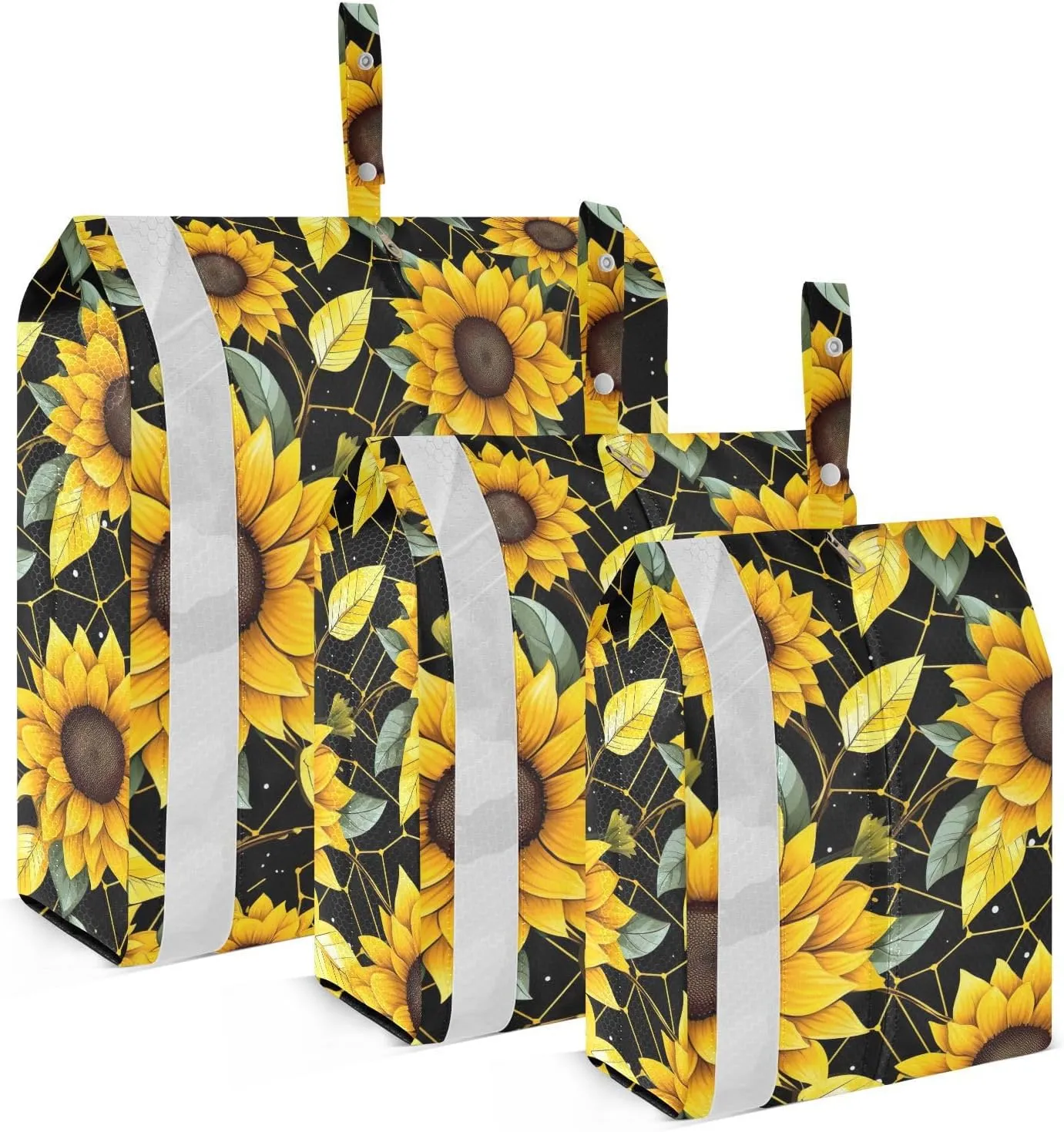 Black Sunflowers Leaves Green Packing Cubes for Travel 3 Set Compressible Packing Cubes Suitcase Organizer for Suitcase