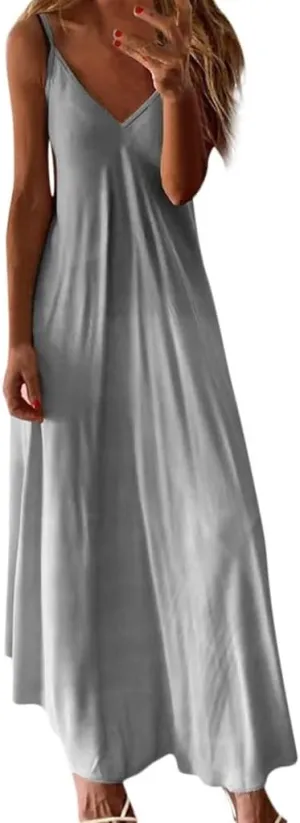 Boho Dresses for Women 2024 Spring Summer Fashion Floral Print Maxi Dress Plus Size Casual V Neck Flowy Sling Beach Sundress