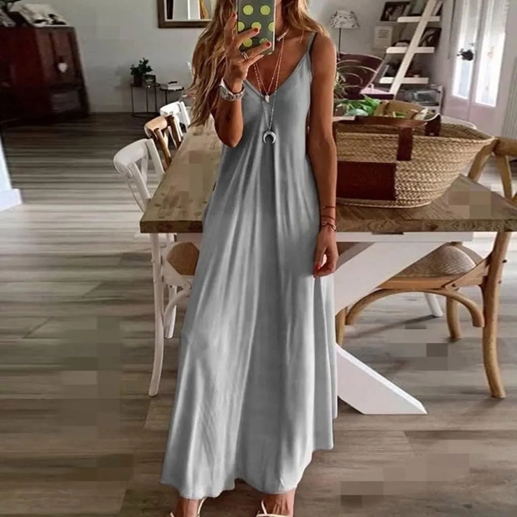Boho Dresses for Women 2024 Spring Summer Fashion Floral Print Maxi Dress Plus Size Casual V Neck Flowy Sling Beach Sundress