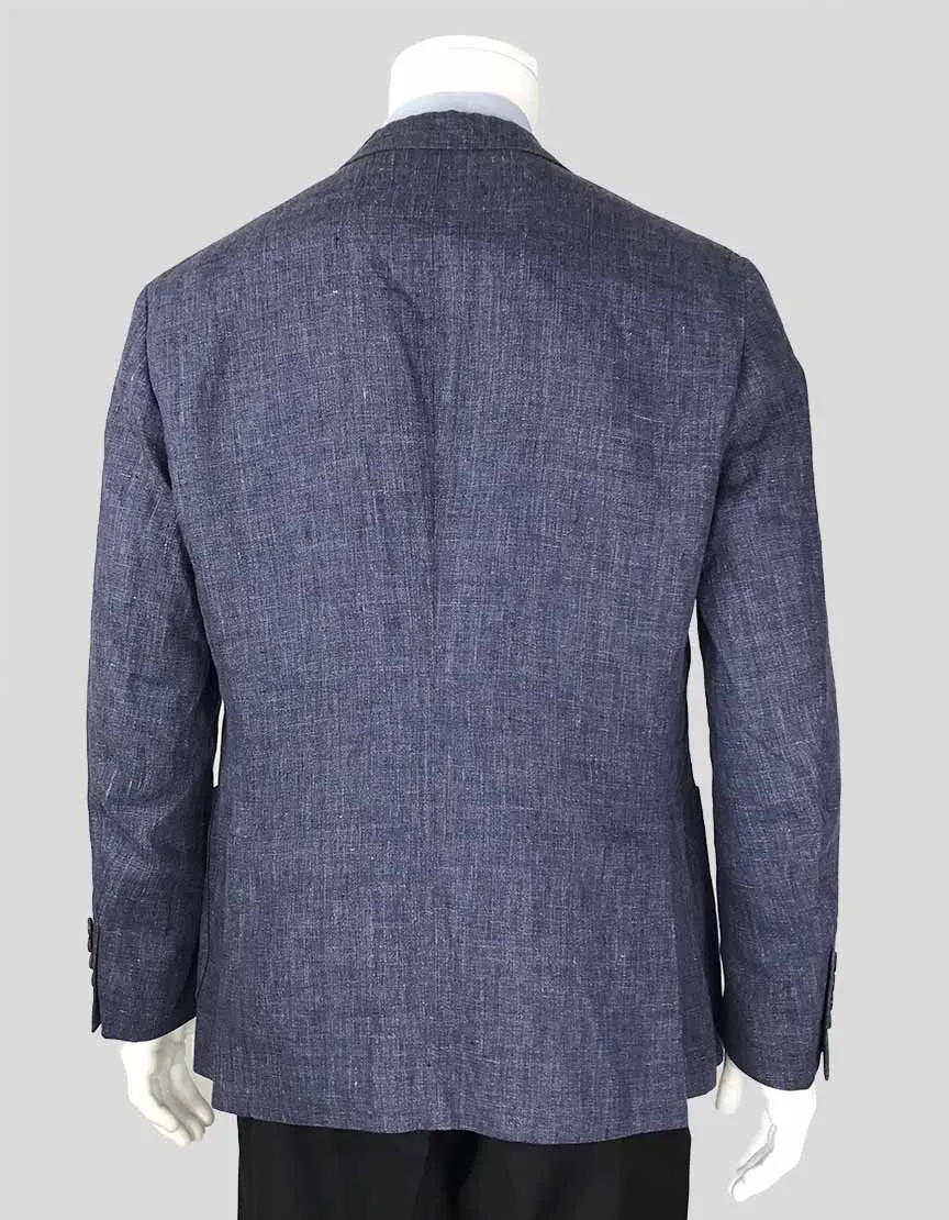 Brunello Cucinelli Blue Linen Three Button Front Blazer - 52 IT | 42 US