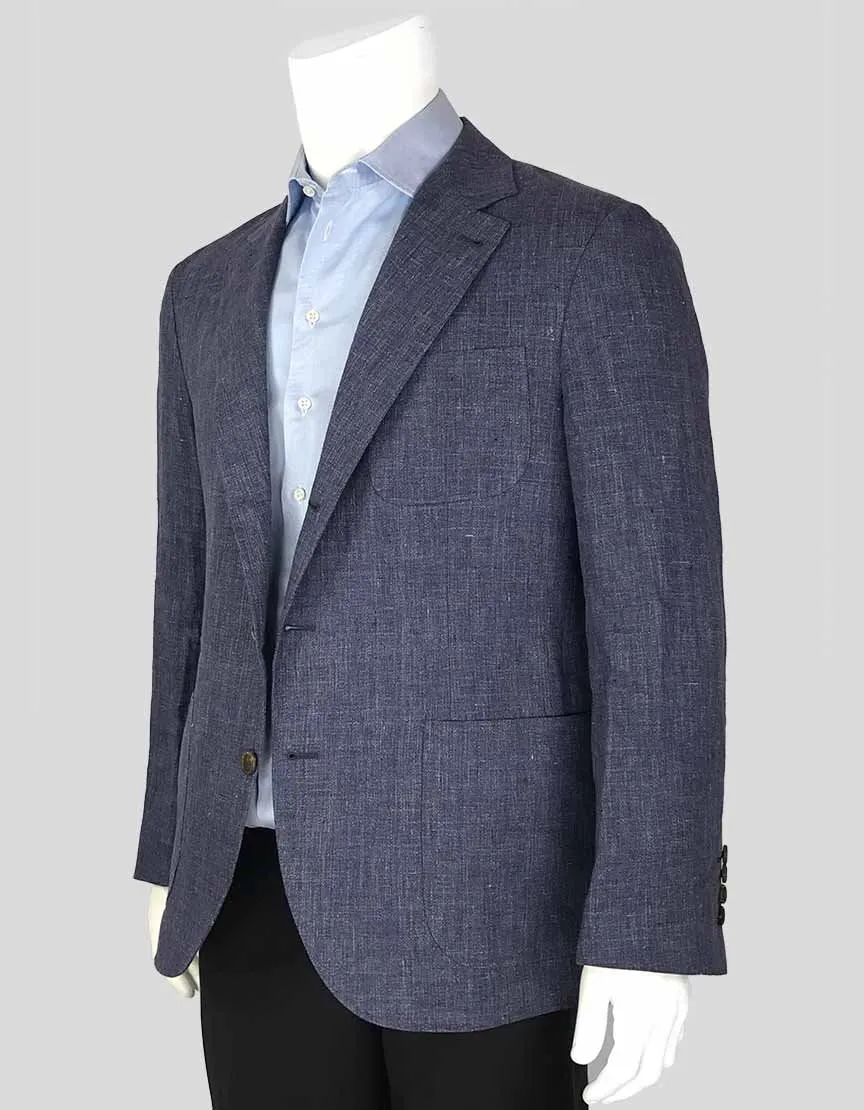 Brunello Cucinelli Blue Linen Three Button Front Blazer - 52 IT | 42 US