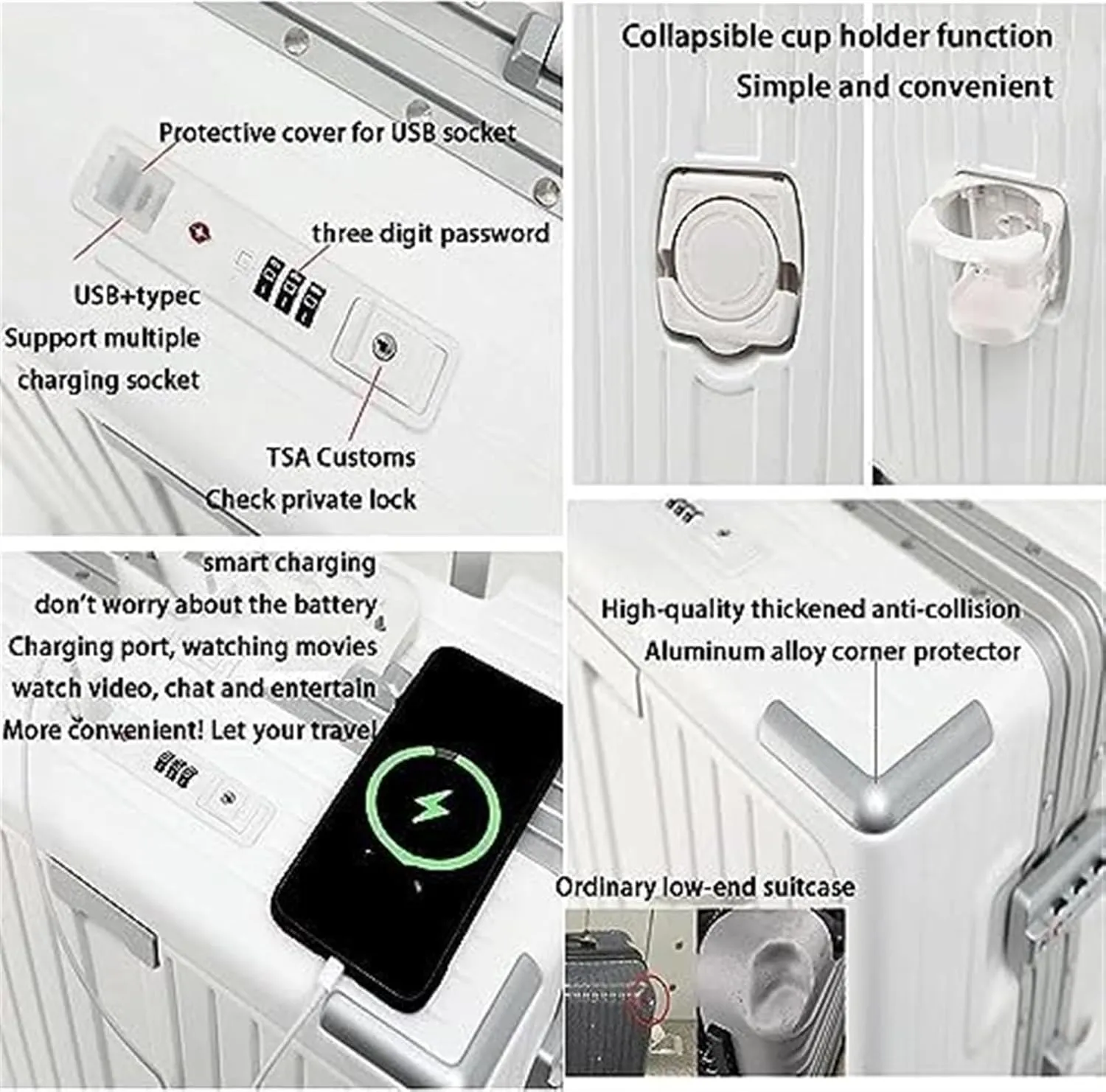 Carry On Luggages Suitcase Carry On Luggage Suitcases with Wheels Luggage with USB Charging Suitcase Checked Luggage Luggage Suitcases (C-24in