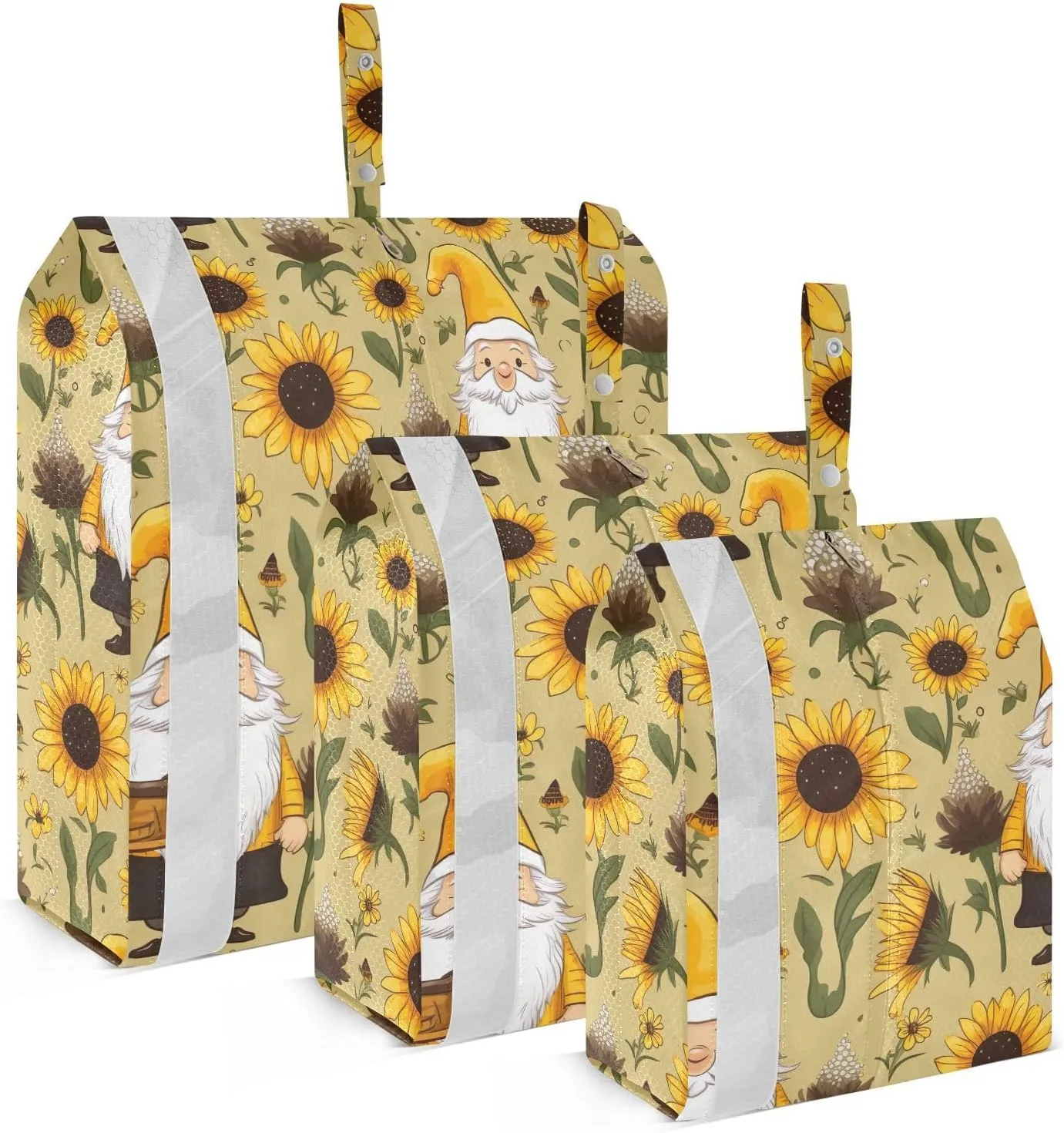 Cartoon Gnome Sunflowers Packing Cubes for Travel 3 Set Travel Organizer Luggage Organizer Bags for Luggage