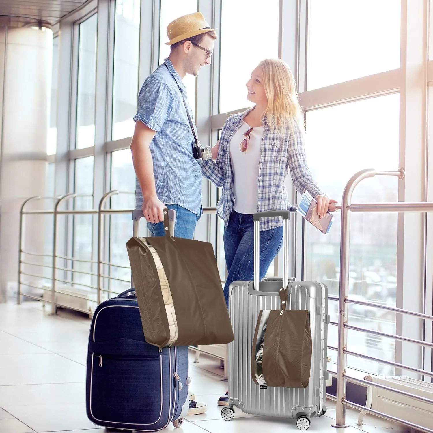 Chocolate Brown Travel Packing Organizers Foldable Suitcase Organizer Bags Set Travel Storage Bags for Luggage