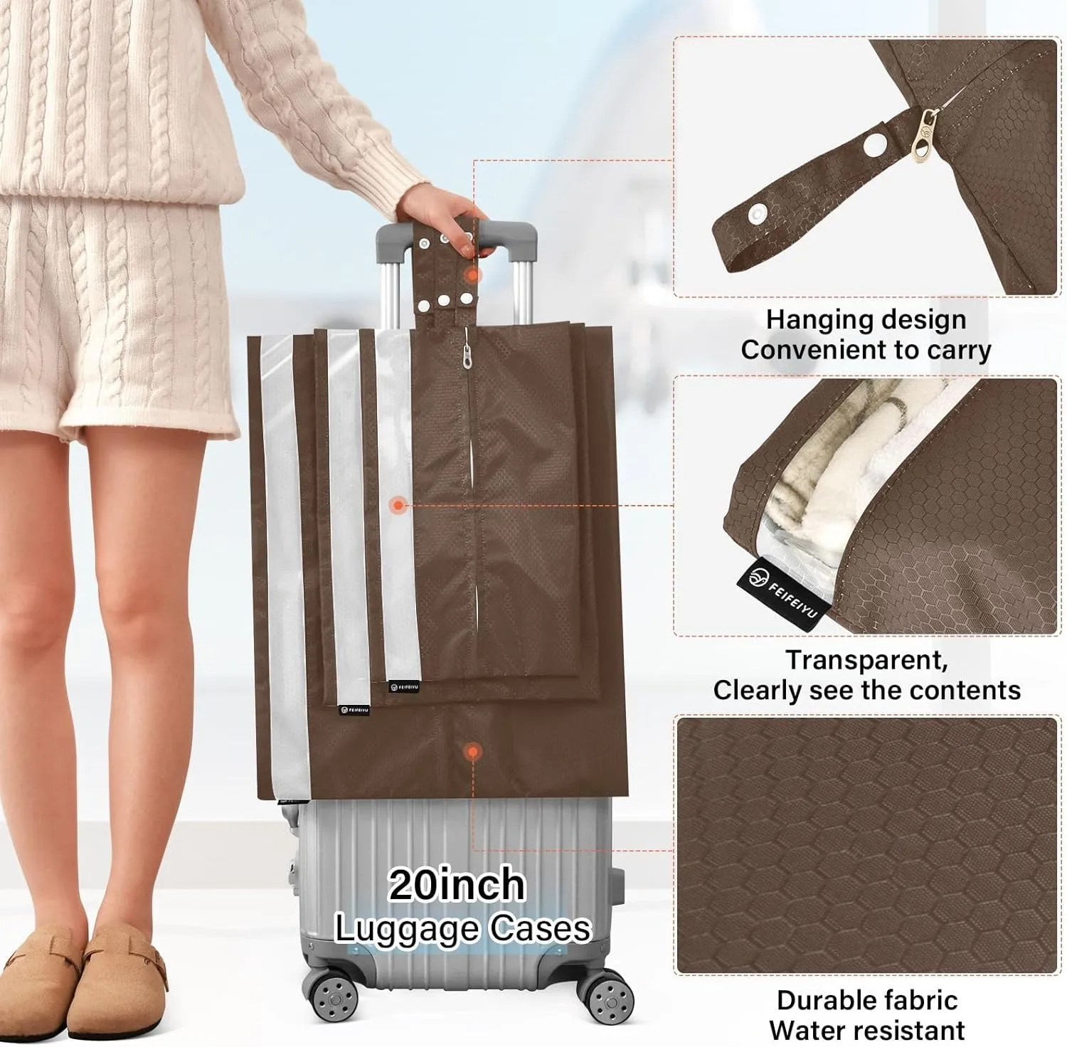 Chocolate Brown Travel Packing Organizers Foldable Suitcase Organizer Bags Set Travel Storage Bags for Luggage