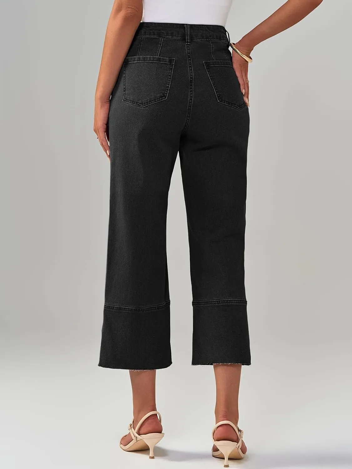 Cicy Bell Womens Baggy Wide Leg Cropped Jeans Casual High Waisted Loose Vintage Denim Pants with Pockets