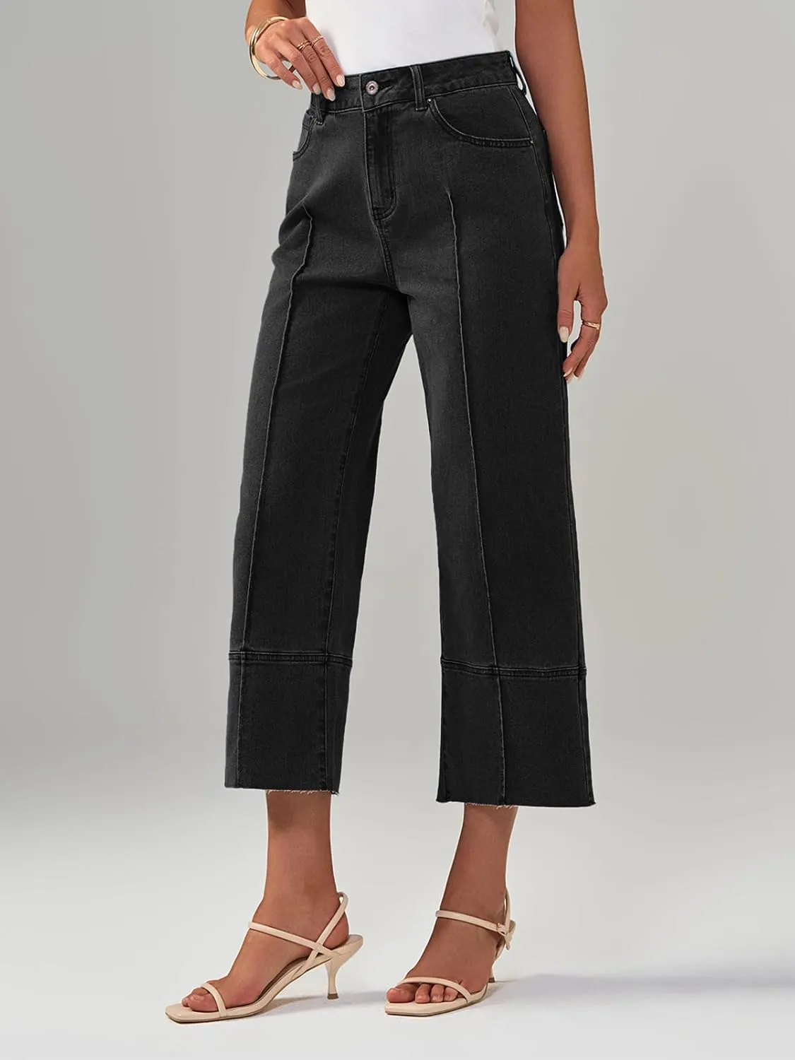 Cicy Bell Womens Baggy Wide Leg Cropped Jeans Casual High Waisted Loose Vintage Denim Pants with Pockets