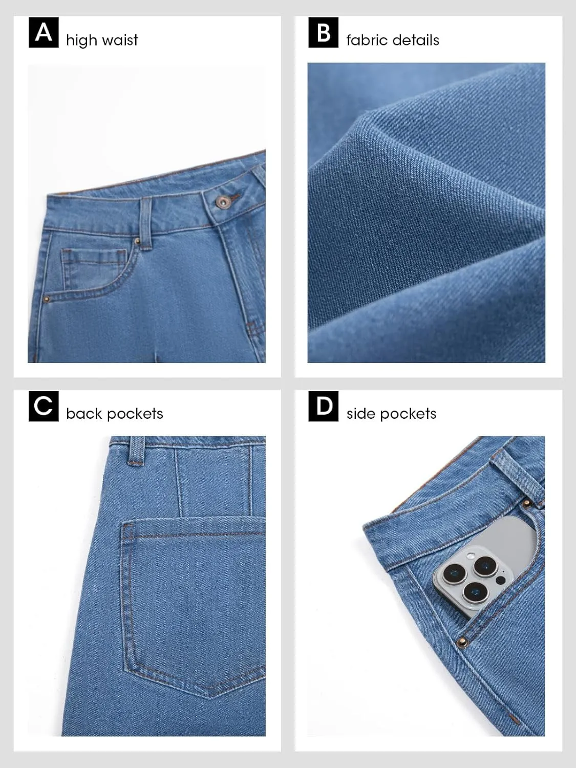 Cicy Bell Womens Baggy Wide Leg Cropped Jeans Casual High Waisted Loose Vintage Denim Pants with Pockets