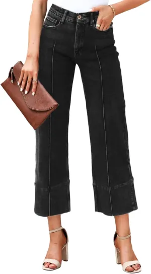 Cicy Bell Womens Baggy Wide Leg Cropped Jeans Casual High Waisted Loose Vintage Denim Pants with Pockets