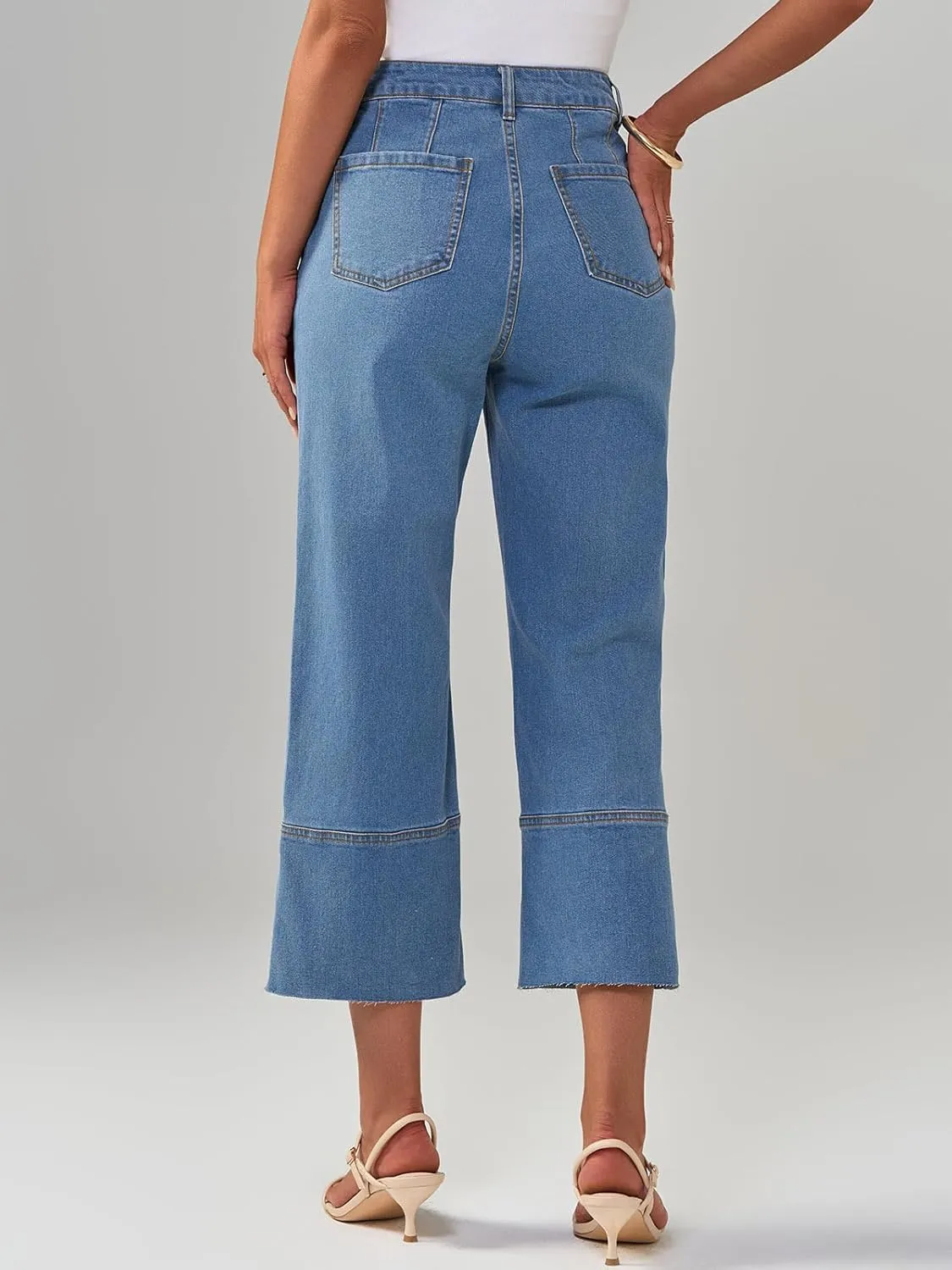 Cicy Bell Womens Baggy Wide Leg Cropped Jeans Casual High Waisted Loose Vintage Denim Pants with Pockets