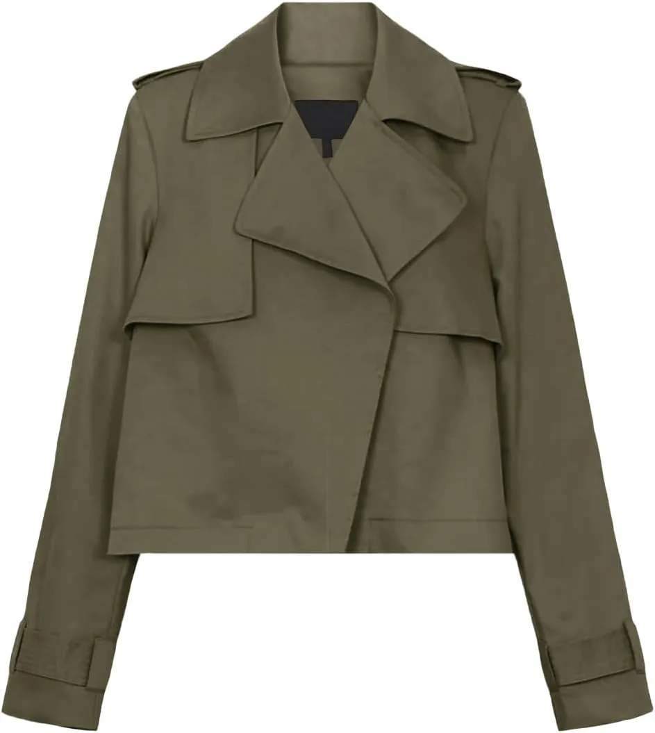 Cicy Bell Womens Cropped Trench Coat Casual Long Sleeve Notched Lapel Blazer Jacket