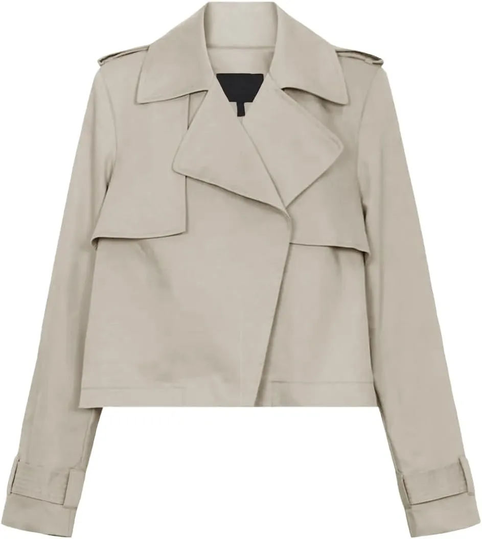 Cicy Bell Womens Cropped Trench Coat Casual Long Sleeve Notched Lapel Blazer Jacket