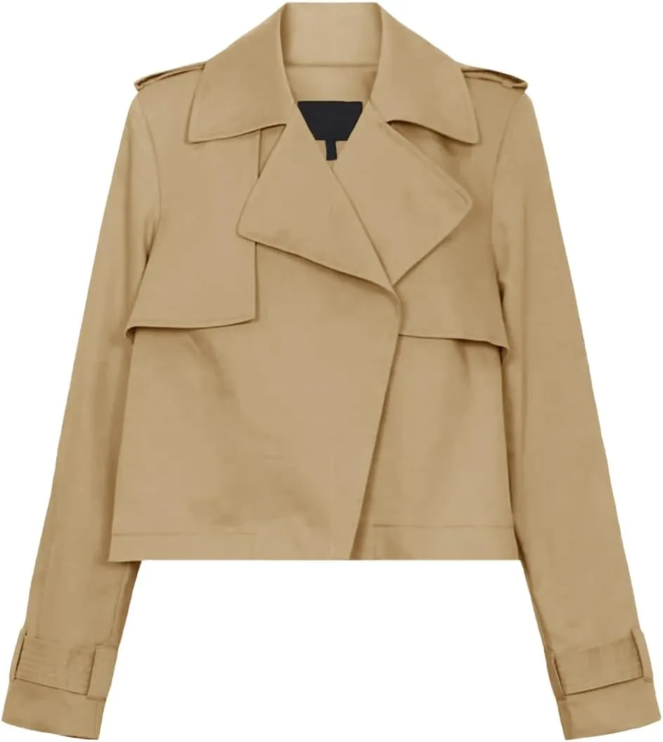 Cicy Bell Womens Cropped Trench Coat Casual Long Sleeve Notched Lapel Blazer Jacket