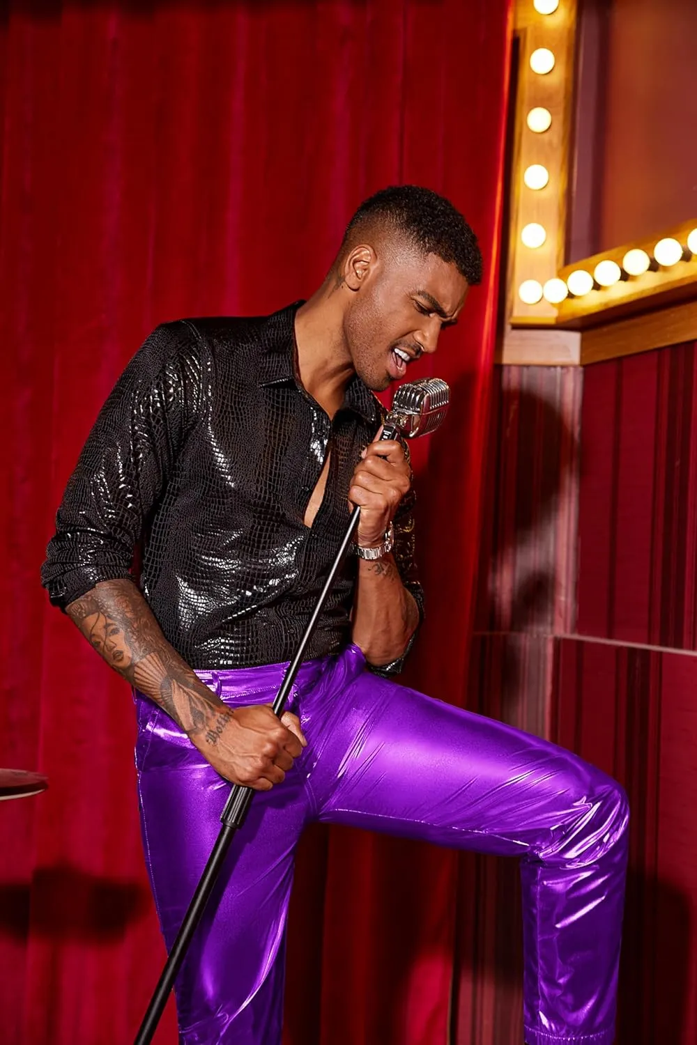 COOFANDY Men's Metallic Shiny Pants Night Club Pants 70s 80s 90s Disco Pant Party Dance Straight Leg Trousers