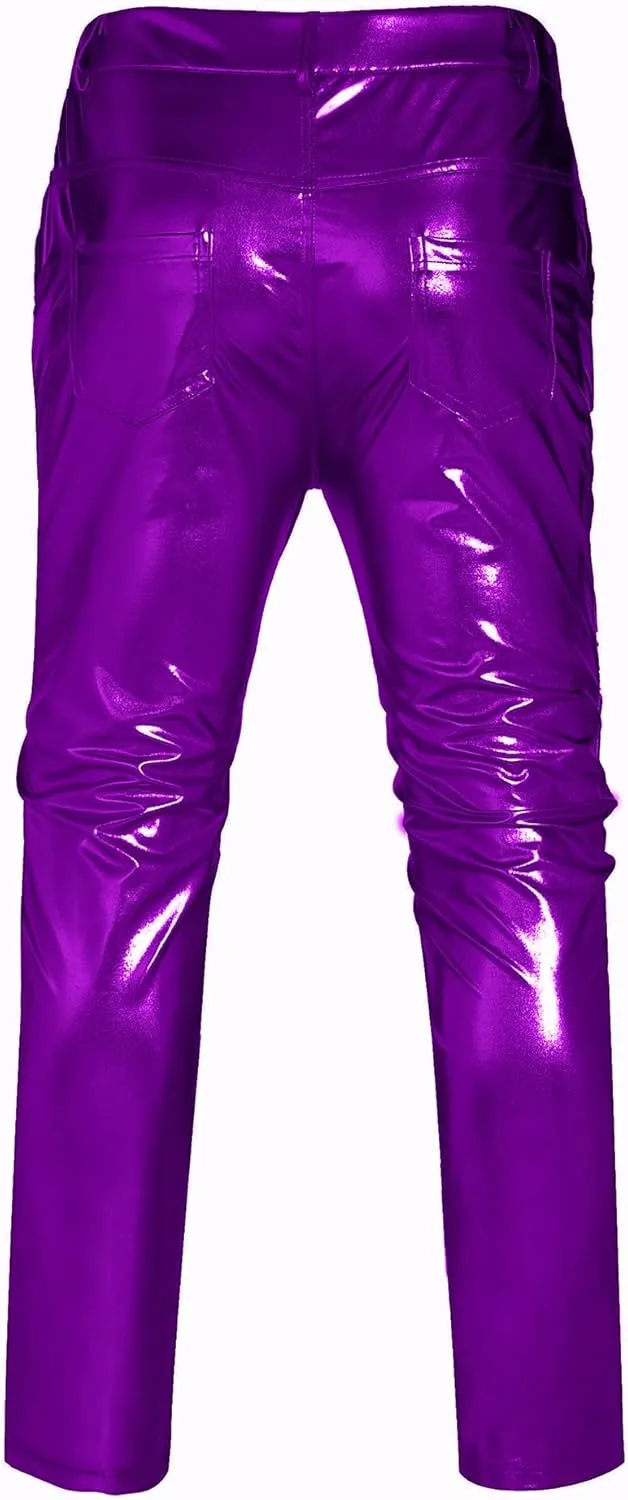 COOFANDY Men's Metallic Shiny Pants Night Club Pants 70s 80s 90s Disco Pant Party Dance Straight Leg Trousers