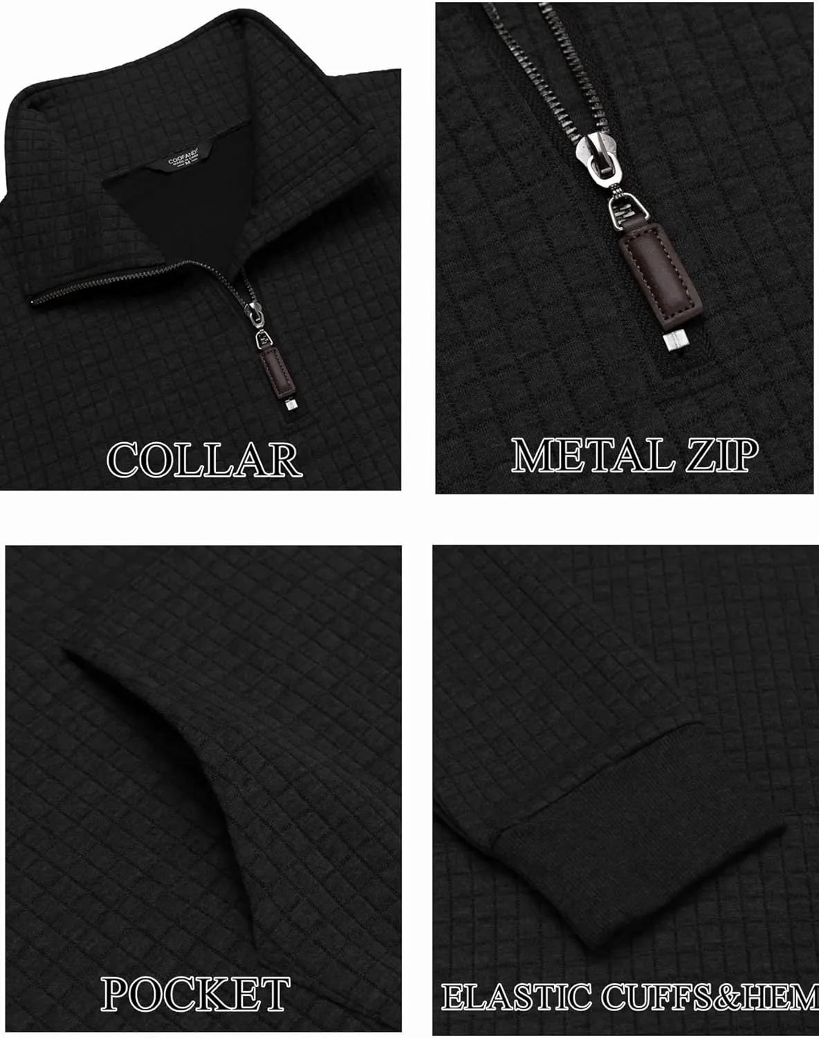 COOFANDY Mens Quarter Zip Sweatshirt Long Sleeve Casual Waffle Pullover Hoodies with Pocket