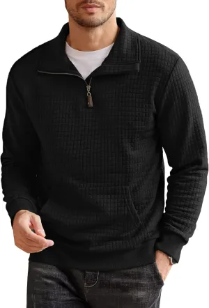 COOFANDY Mens Quarter Zip Sweatshirt Long Sleeve Casual Waffle Pullover Hoodies with Pocket