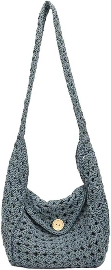 Cotton Rope Purses for Women Woven Hobo Shoulder Bag Purse Simple Hollow-out Handbag for Beach Summer Travel