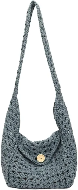 Cotton Rope Purses for Women Woven Hobo Shoulder Bag Purse Simple Hollow-out Handbag for Beach Summer Travel