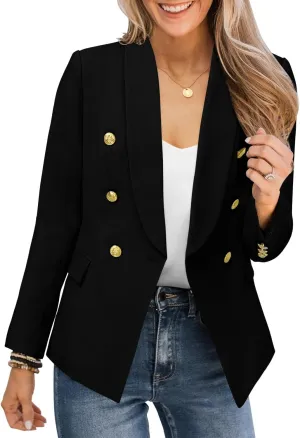 CRAZY GRID Womens Casual Blazer Jacket Gold Button Long Sleeve Work 0ffice Blazer Double Breasted Business Jacket