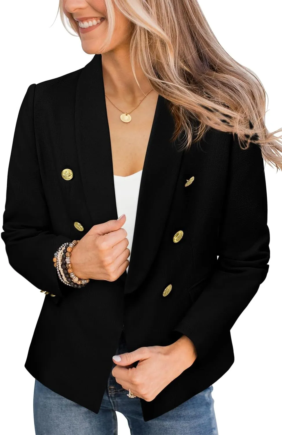 CRAZY GRID Womens Casual Blazer Jacket Gold Button Long Sleeve Work 0ffice Blazer Double Breasted Business Jacket