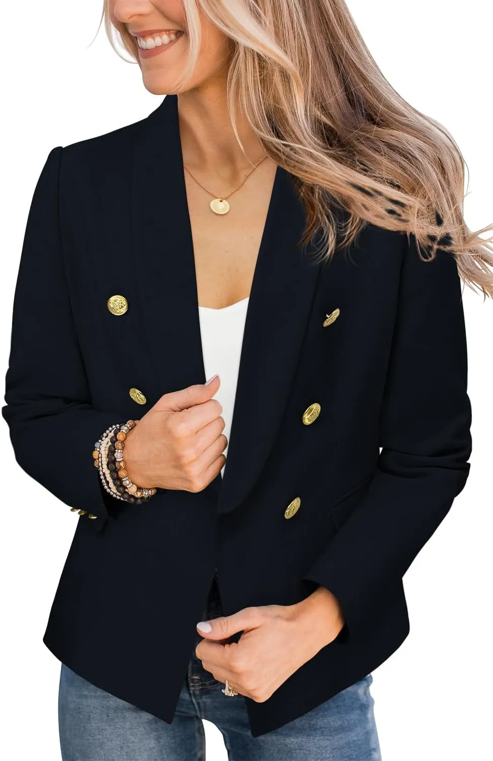 CRAZY GRID Womens Casual Blazer Jacket Gold Button Long Sleeve Work 0ffice Blazer Lapel Jacket