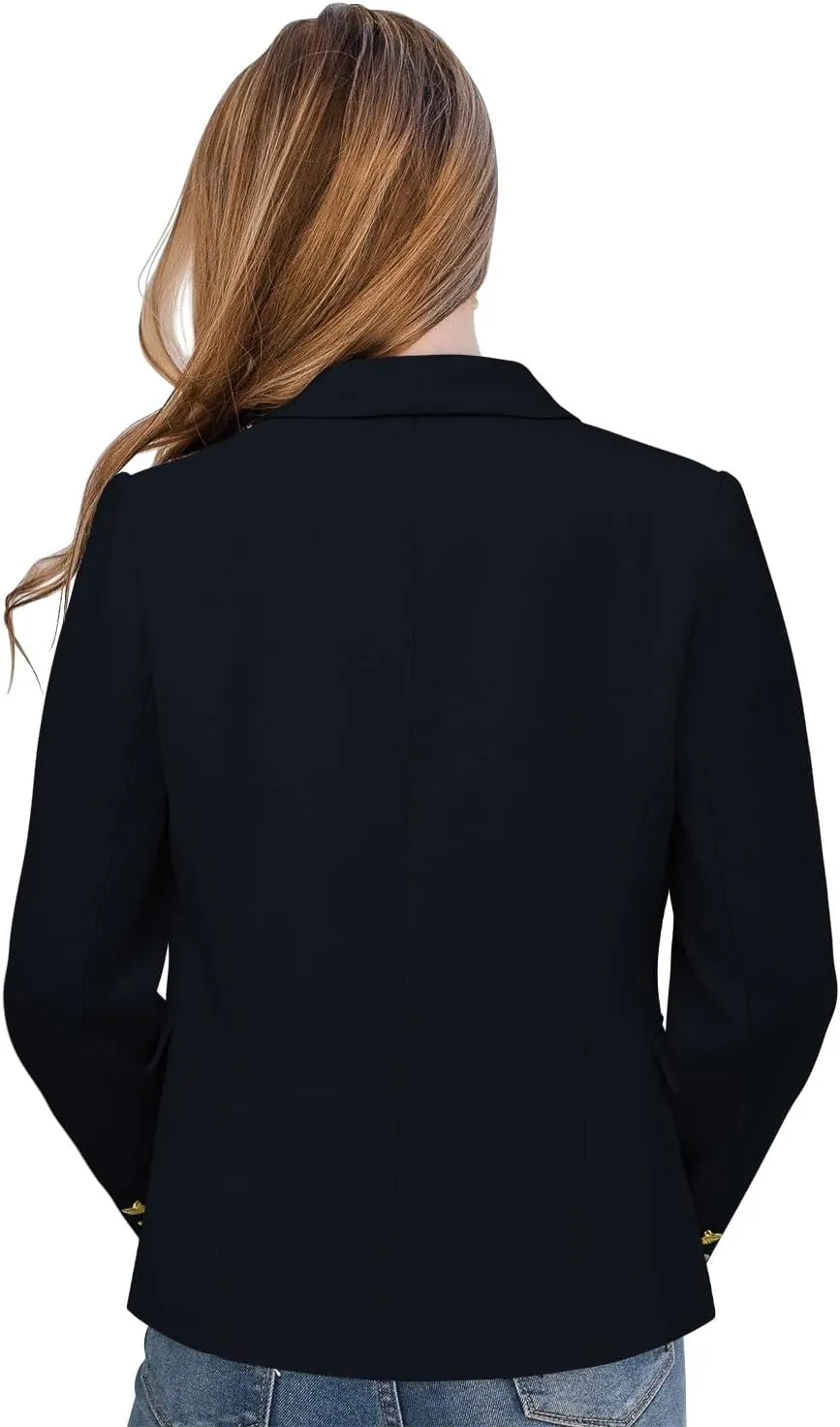 CRAZY GRID Womens Casual Blazer Jacket Gold Button Long Sleeve Work 0ffice Blazer Lapel Jacket