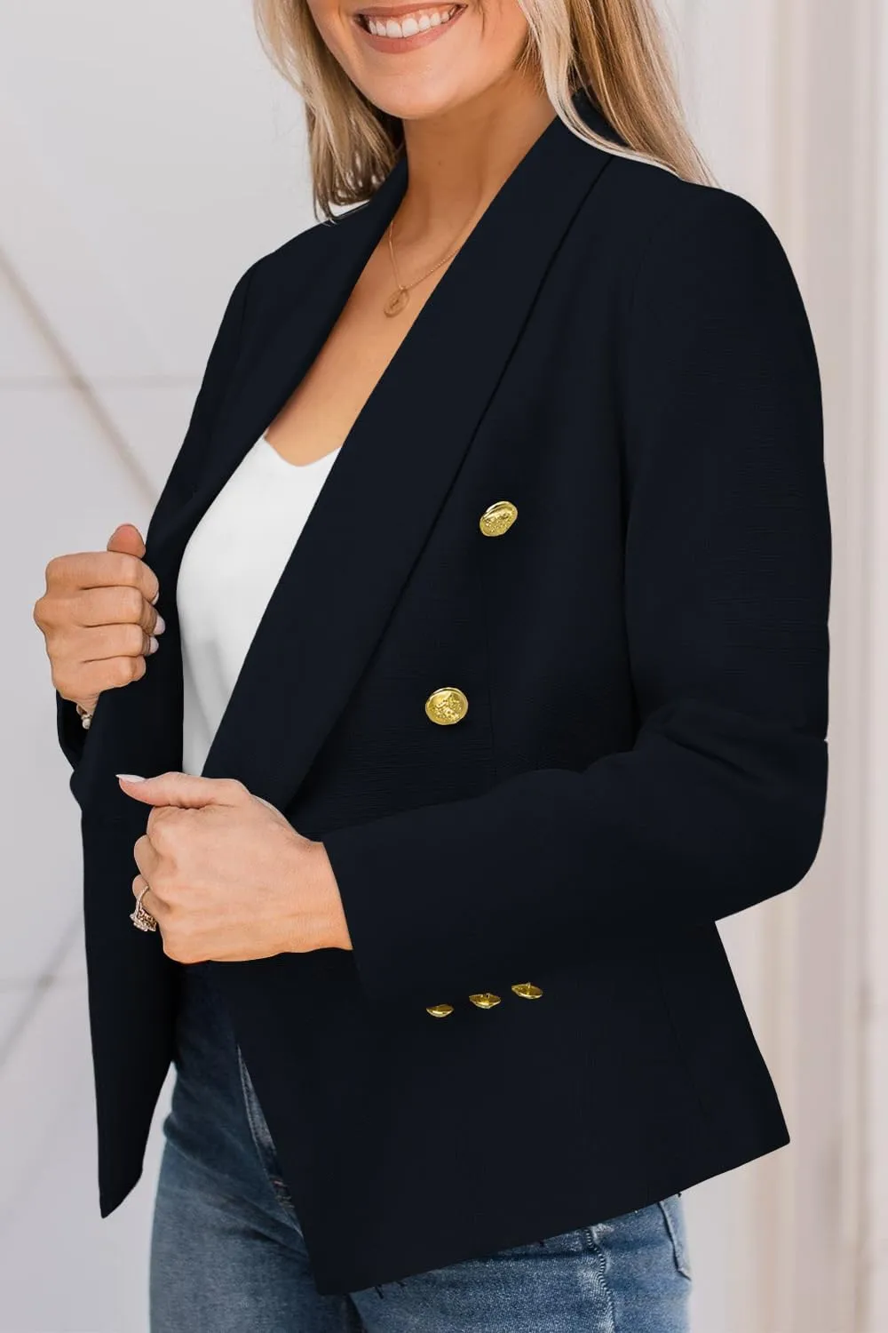 CRAZY GRID Womens Casual Blazer Jacket Gold Button Long Sleeve Work 0ffice Blazer Lapel Jacket