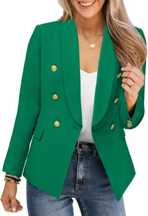 CRAZY GRID Womens Casual Blazer Jacket Gold Button Long Sleeve Work 0ffice Blazer Lapel Jacket