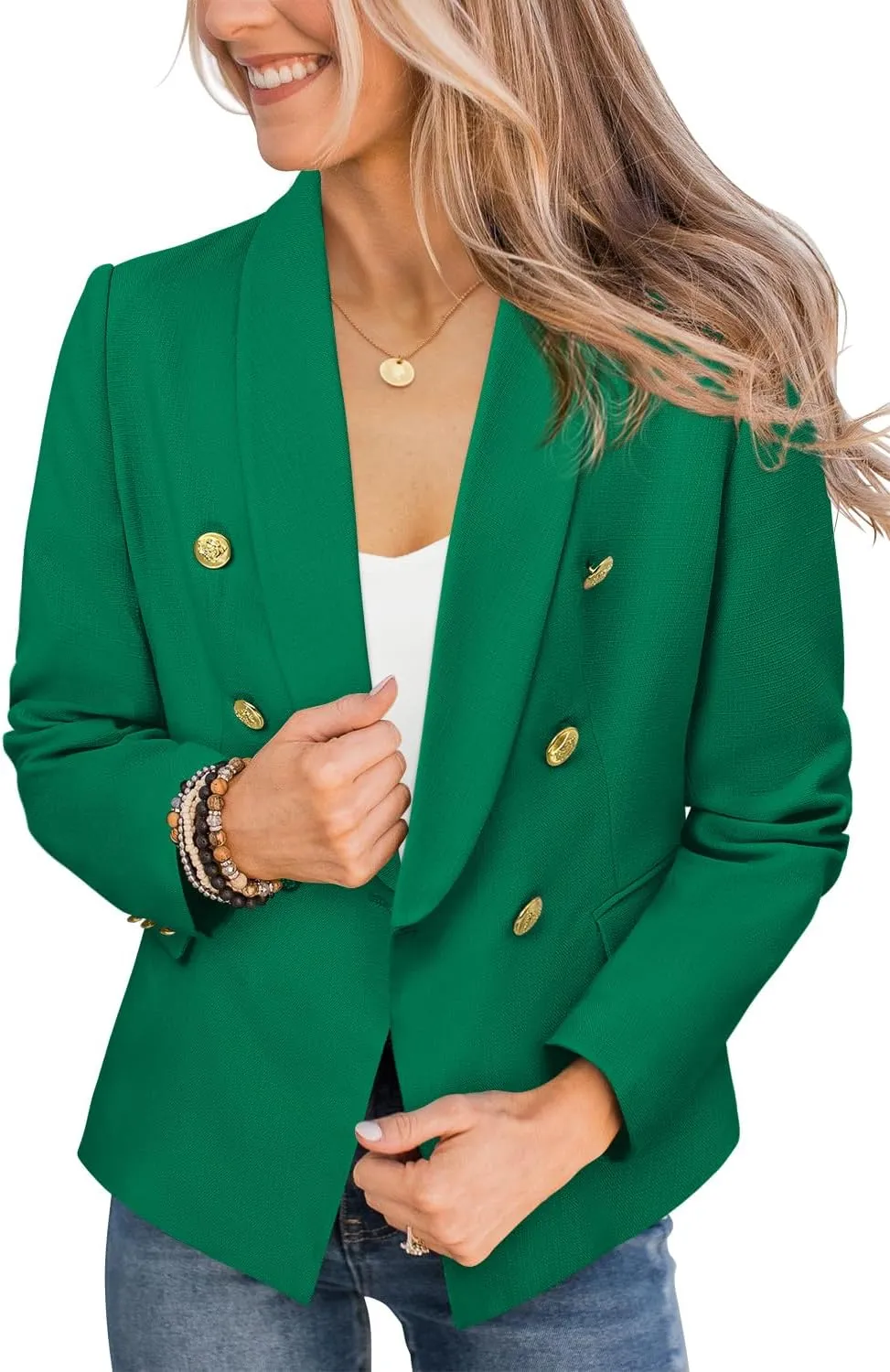 CRAZY GRID Womens Casual Blazer Jacket Gold Button Long Sleeve Work 0ffice Blazer Lapel Jacket