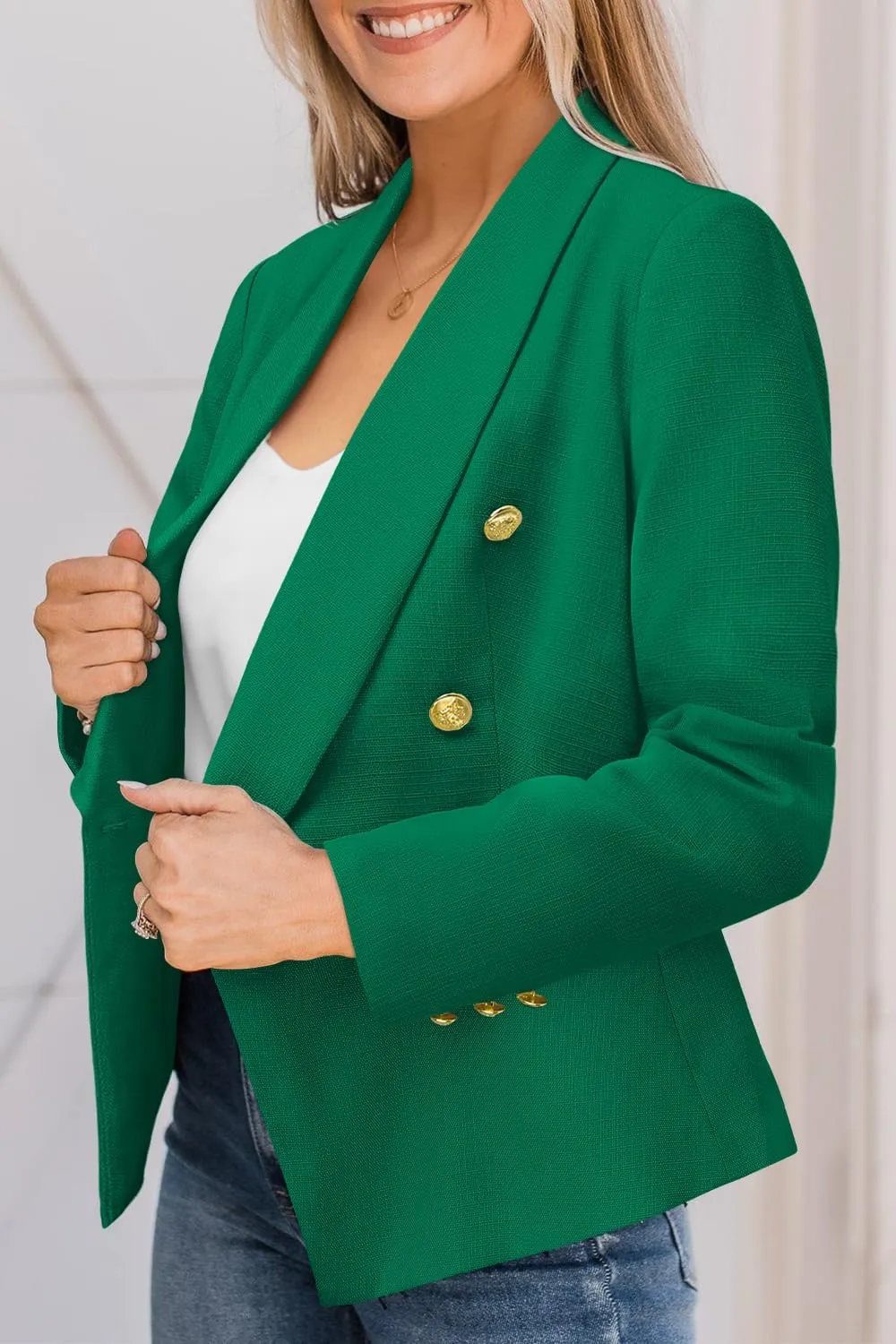 CRAZY GRID Womens Casual Blazer Jacket Gold Button Long Sleeve Work 0ffice Blazer Lapel Jacket