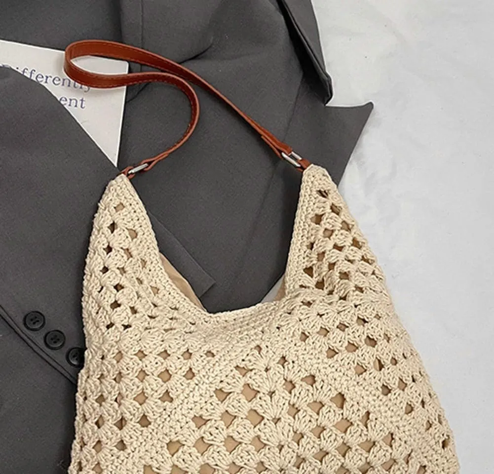 Crochet Mesh Boho Handbag Summer Straw Cross Body Purses Women Travel Knit Shoulder Tote Hobo Bags 2025