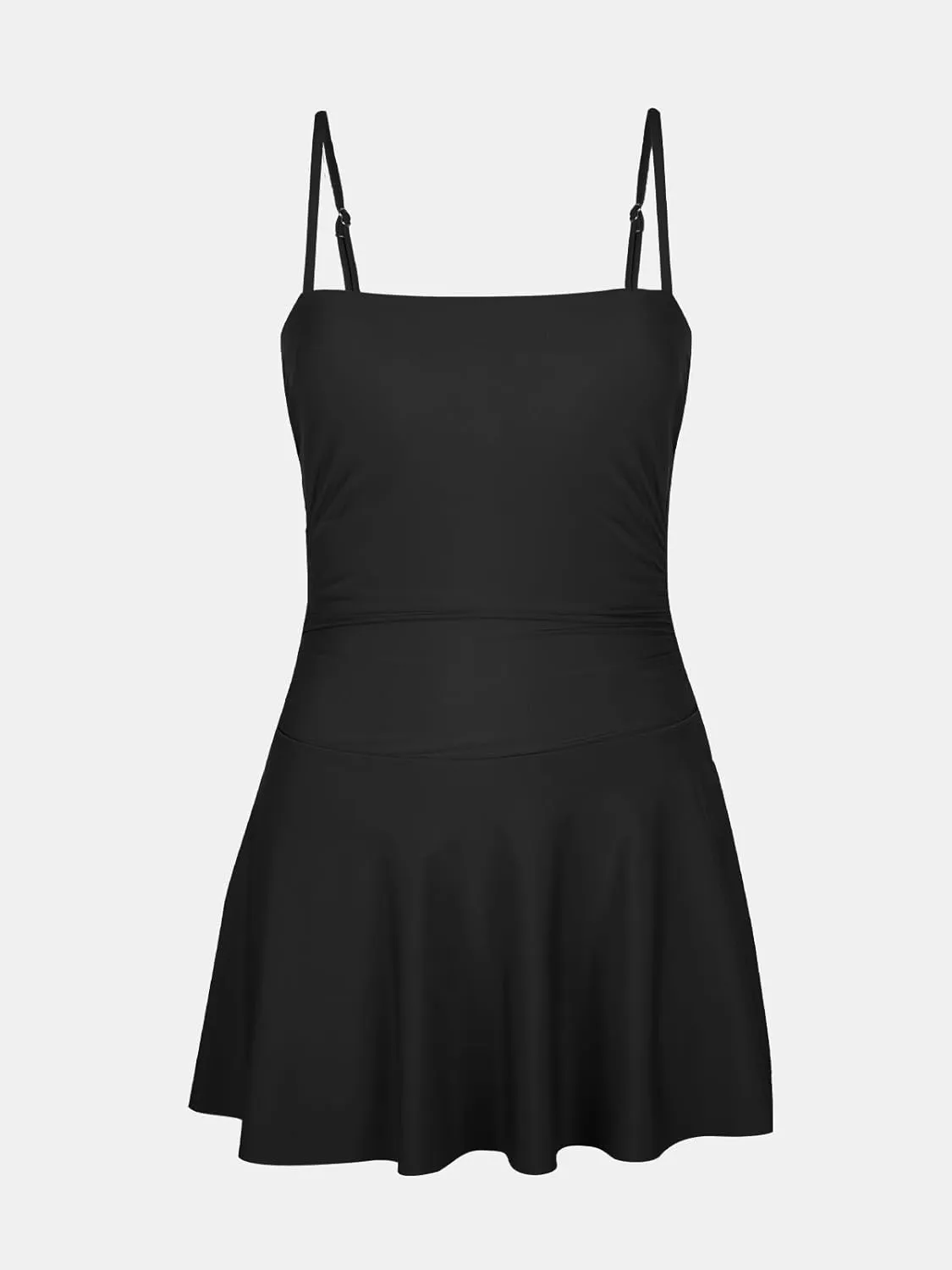 CUPSHE Women's One Piece Swimsuit Swim Dress Square Neck Ruched Spaghetti Adjustable Straps Bathing Suit