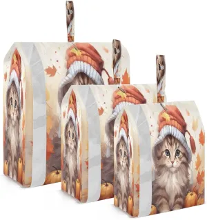 Cute Cat Fall Packing Cubes for Travel 3 Set Packing Travel Organizer Cubes Luggage Bags Organizer for Carry On