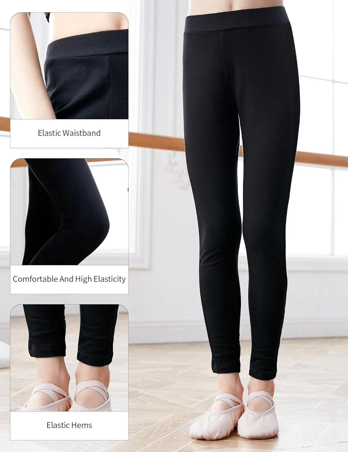 Daydance Modal Girls Kids Black Leggings Pants for Ballet, Dance, Gymnastic, Yoga, Daily Life