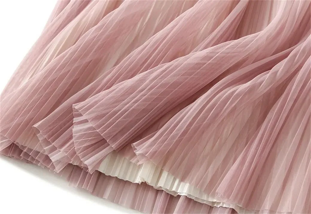 DBFBDTU Reversible Gradient Long Skirt Women Spring Summer A Line High Waist Pleated Midi Skirt Female