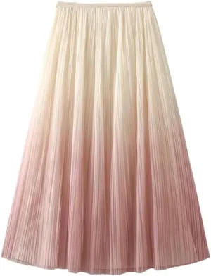 DBFBDTU Reversible Gradient Long Skirt Women Spring Summer A Line High Waist Pleated Midi Skirt Female