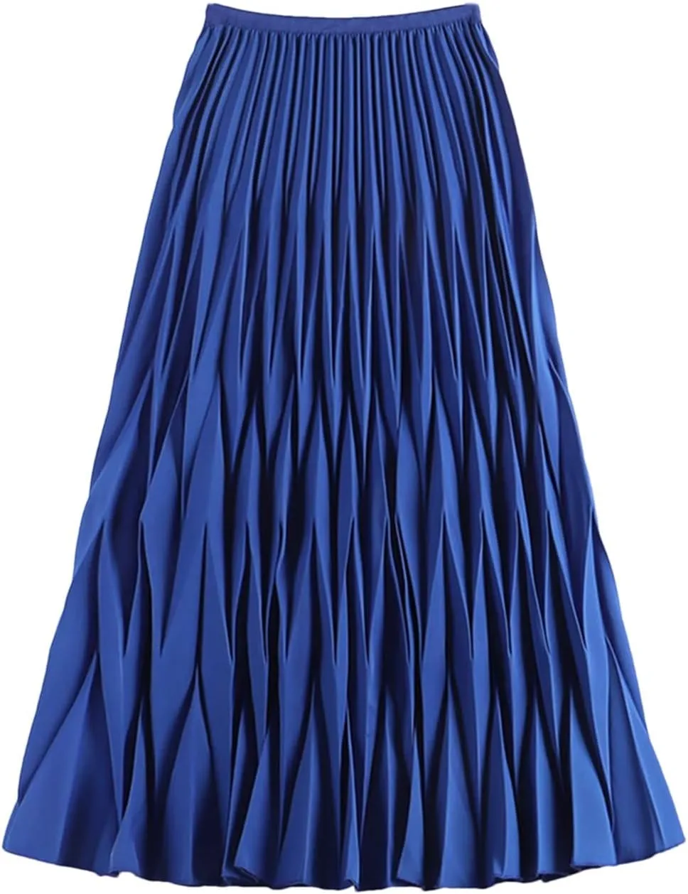 DBFBDTU Rhombus Pleated Long Skirt Women Solid A Line High Waist Midi Skirt Female