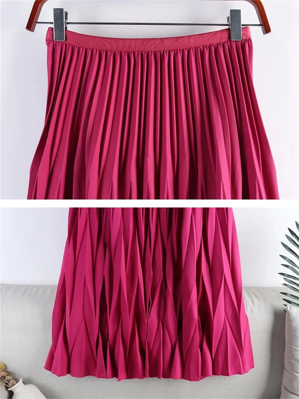 DBFBDTU Rhombus Pleated Long Skirt Women Solid A Line High Waist Midi Skirt Female