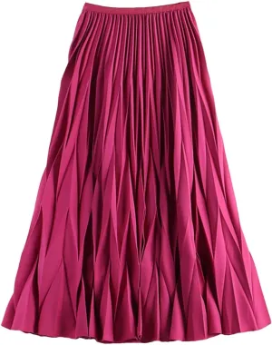 DBFBDTU Rhombus Pleated Long Skirt Women Solid A Line High Waist Midi Skirt Female