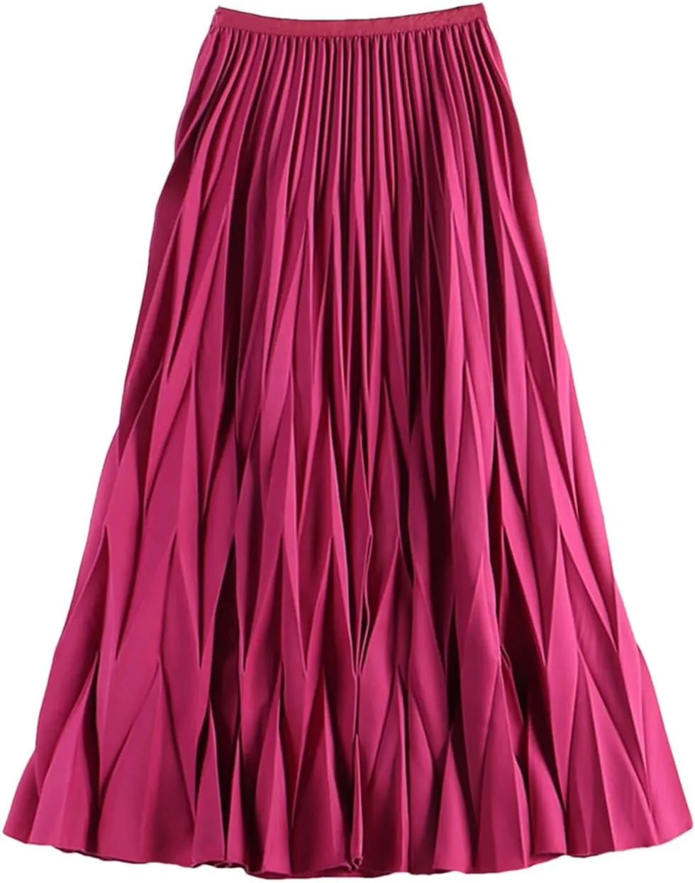 DBFBDTU Rhombus Pleated Long Skirt Women Solid A Line High Waist Midi Skirt Female