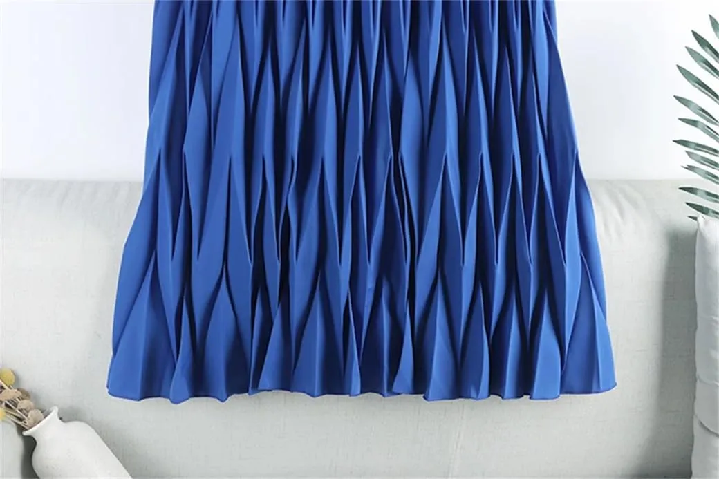 DBFBDTU Rhombus Pleated Long Skirt Women Solid A Line High Waist Midi Skirt Female