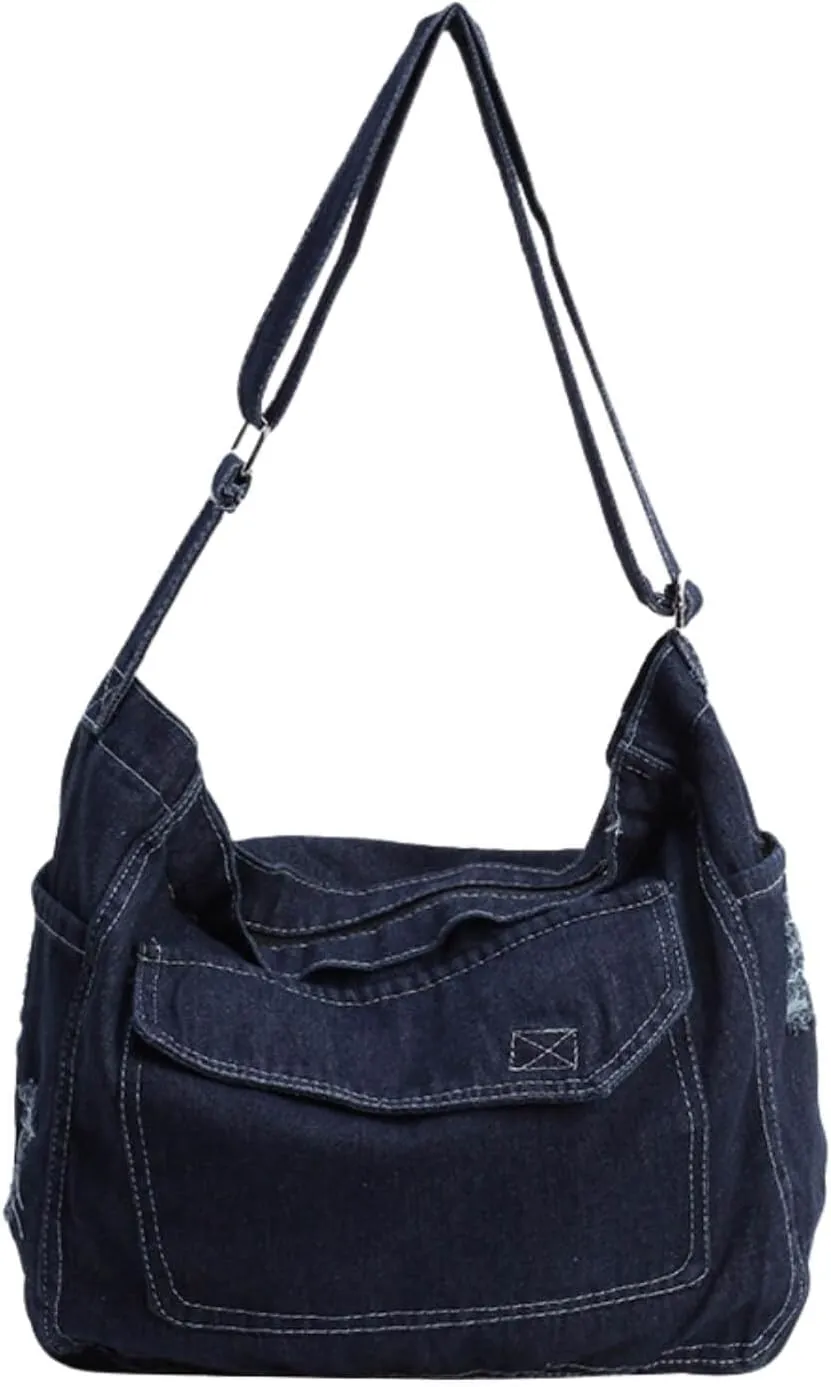 Denim Messenger Bag 2025, Denim Aesthetic Crossbody Shoulder Bags for Women Men, Retro Jean Tote Hobo Bag Handbag