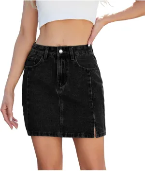 Denim Skirt Women high Waist Mini Slit Street Jean Skirt Summer Outfit