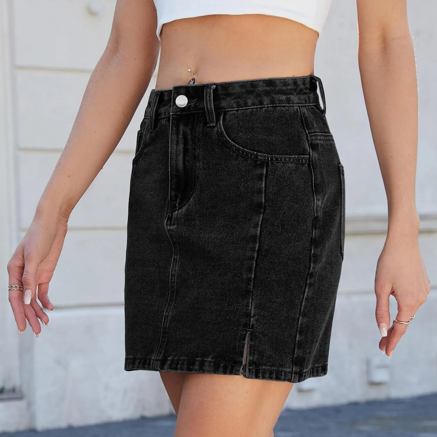 Denim Skirt Women high Waist Mini Slit Street Jean Skirt Summer Outfit