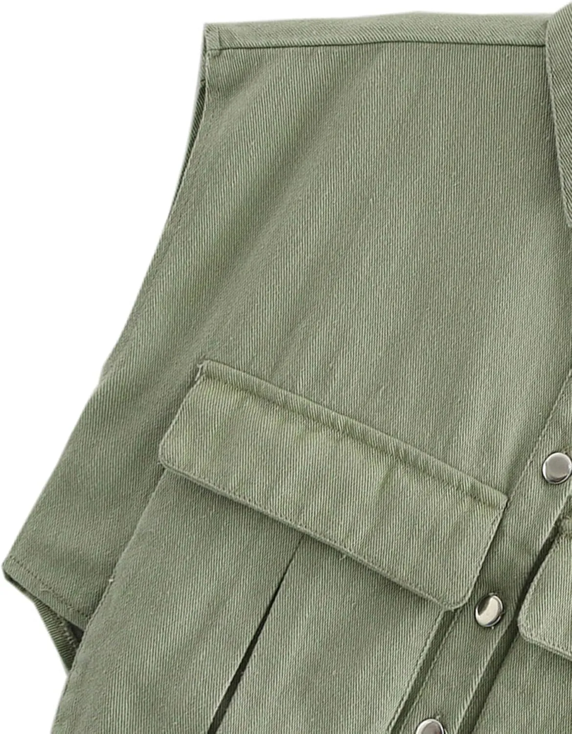Denim Vest Women Button Down Polo Neck Cropped Loose Sleeveless Shirt Top Jean Jacket Coat with Pockets