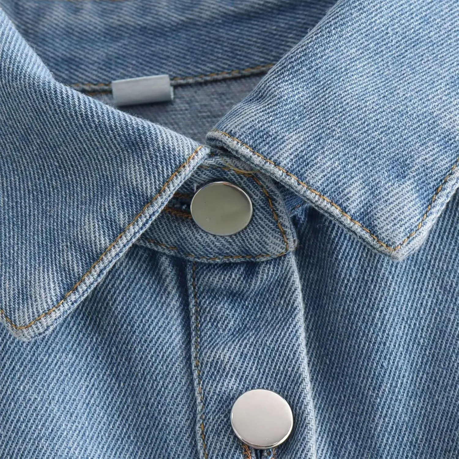 Denim Vest Women Button Down Polo Neck Cropped Loose Sleeveless Shirt Top Jean Jacket Coat with Pockets